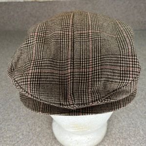 Janie and Jack Brown,Tan & Red houndstooth Plaid Dob Hat Newspaper boy Sz 6-8 yr
